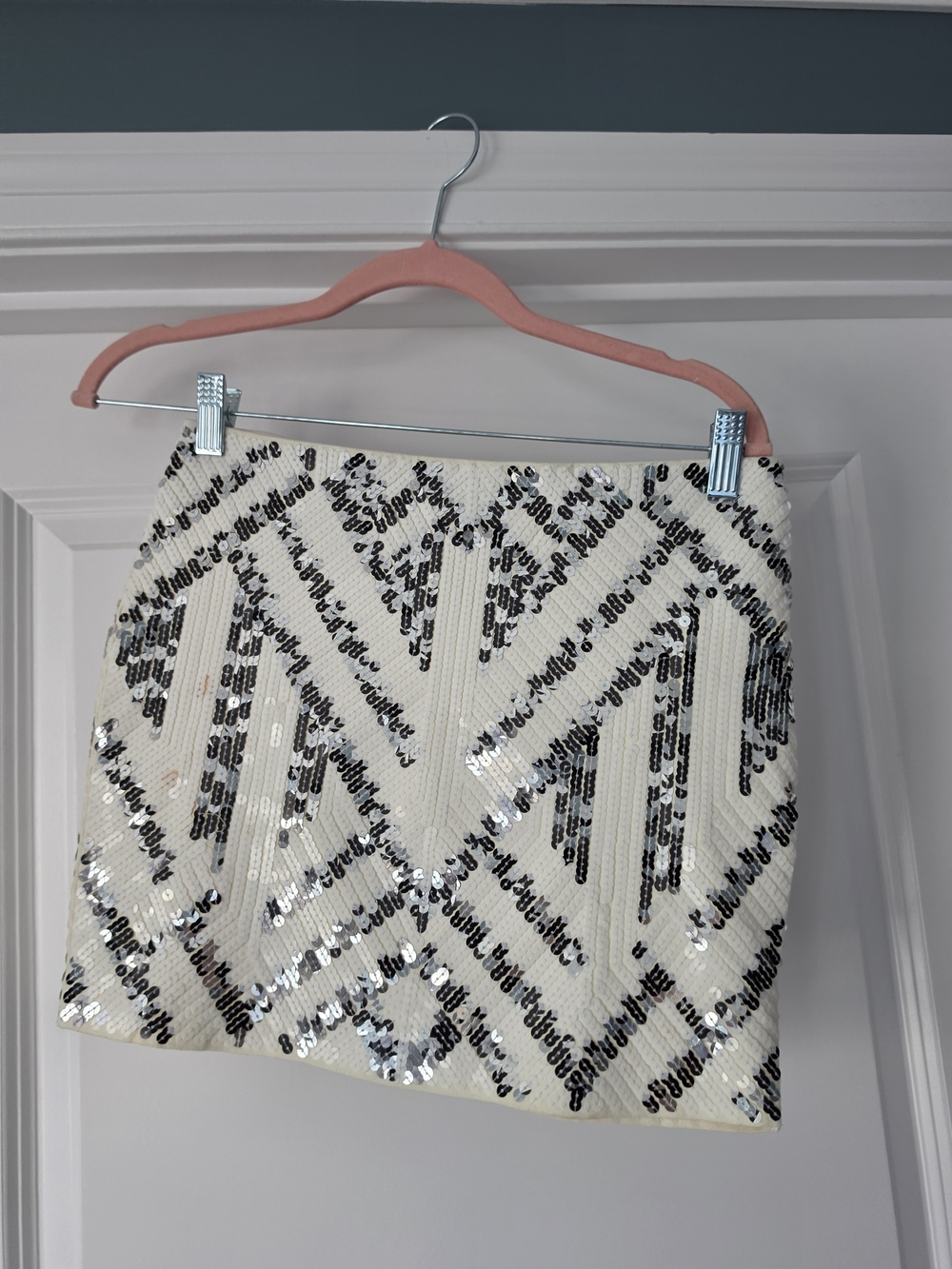Express Cream Mini Skirt with Black & Silver Sequins